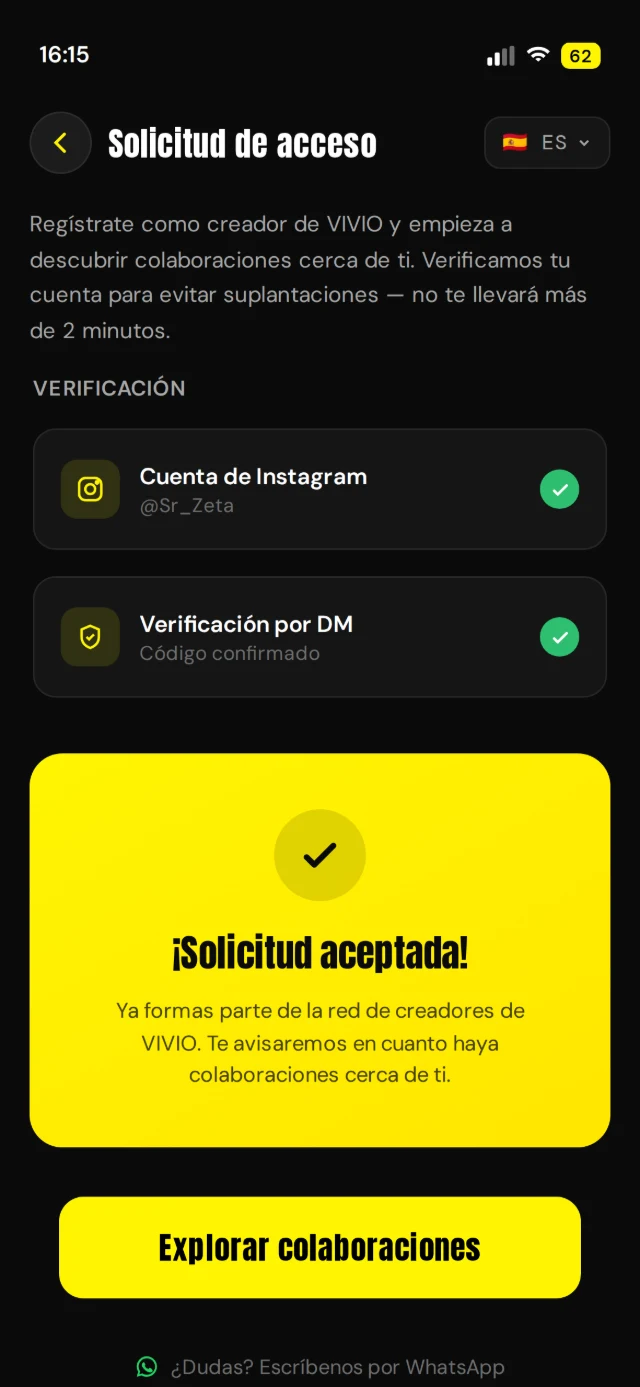 Solicitud de acceso aceptada en la app de VIVIO